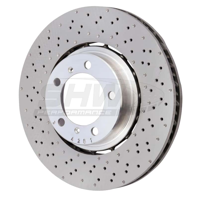 SHW Performance — SHW 18-19 Porsche 911 Carrera 4 GTS w/o Ceramic Brake Left Frt Drill-Dimp LW Brake Rotor (9P1615301) - view 1