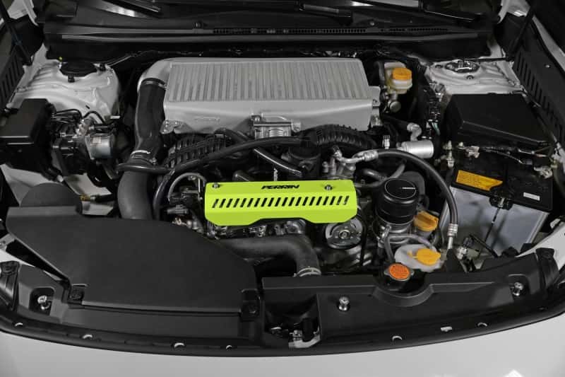 Perrin Performance — PERRIN 22-25 Subaru WRX Pulley Cover - Neon Yellow (SHORT - For Use w/PERRIN AOS) - view 4