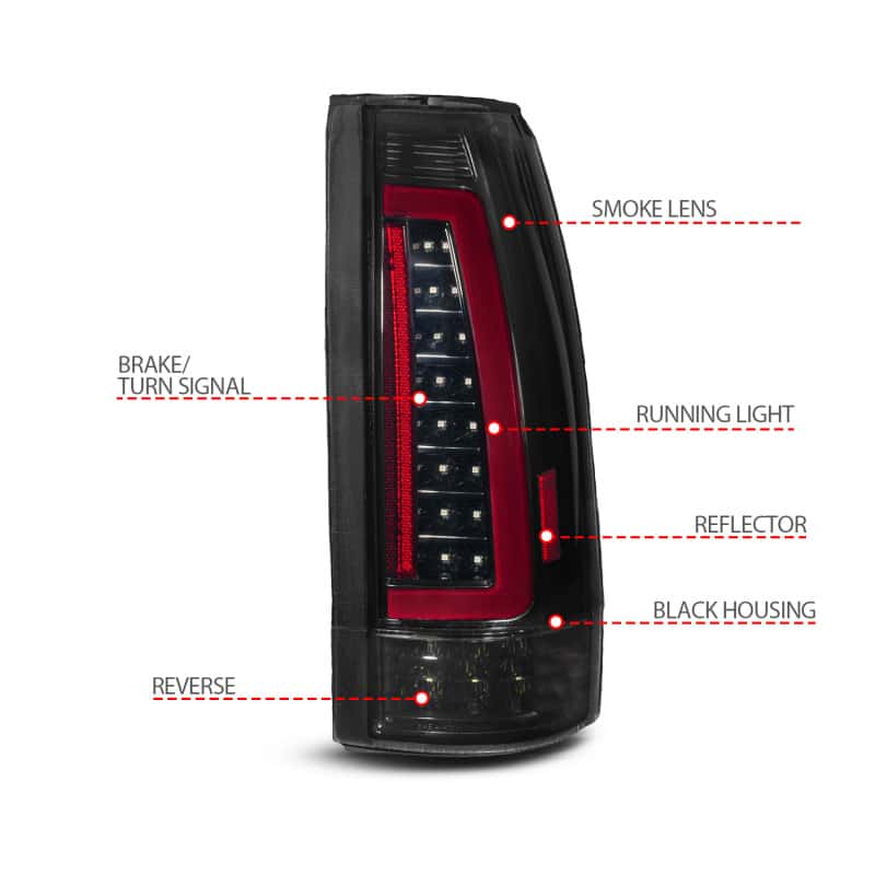 ANZO — ANZO 88-99 Chevy/GMC C/K1500/2500/3500 Full LED Light Tube Taillights Black Housing Smoke Lens
TailLightSet - view 4