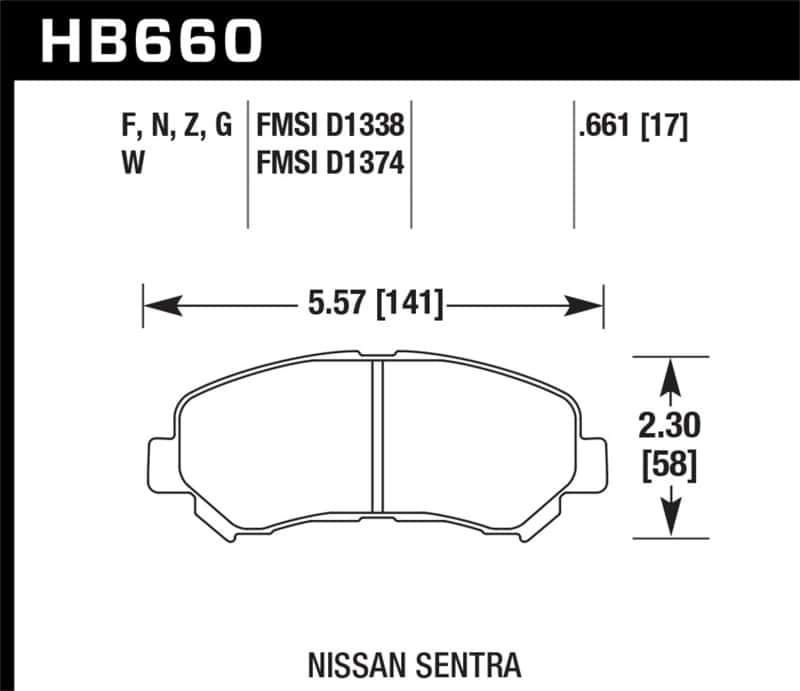 Hawk Performance — Hawk 09-10 Nissan Maxima / 08-10 Rogue / 07-09 Sentra SE-R / 10  Sentra SE-R M/T HPS Street Front Br
Disc Brake Pad - view 3