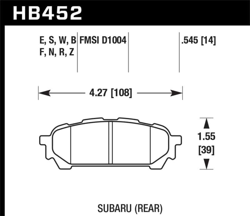 Hawk Performance — Hawk 03-05 WRX D1004 HPS Street Rear Brake Pads
Disc Brake Pad - view 2