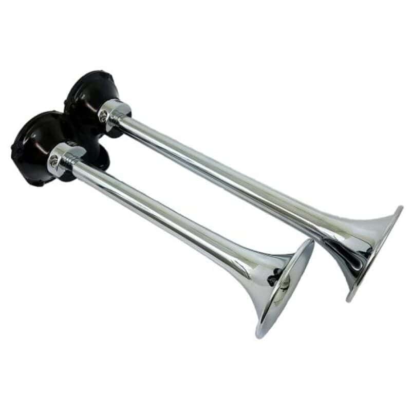 Kleinn Air Horns — Kleinn Chrome Roof Mount Dual Horn/ 13.5In/11.5In - Chrome-Plated Spun Copper
Dual Roof Mount Horn - view 1