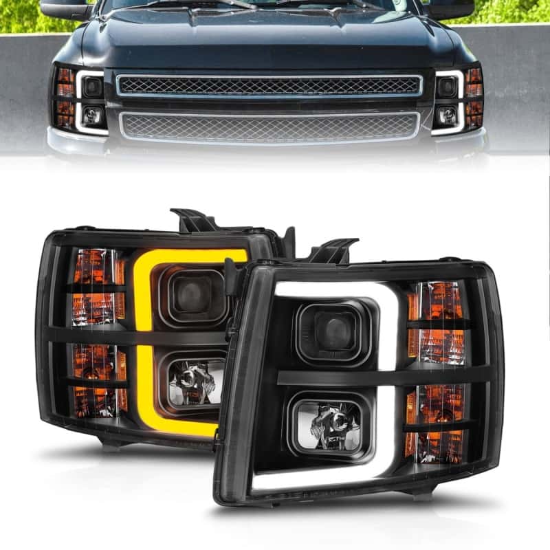ANZO — ANZO 2007-2013 Chevrolet Silverado 1500 Projector w/ Light Bar Black Housing w/ Sequential
Head Light Set
HdLtSet - view 1
