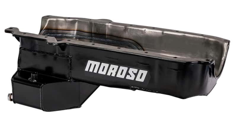 Moroso — Moroso 86-Up Chevrolet SBC (w/Passenger Side Dipstick) Wet Sump 5.5qt 7.5in Steel Oil Pan - Black - view 1