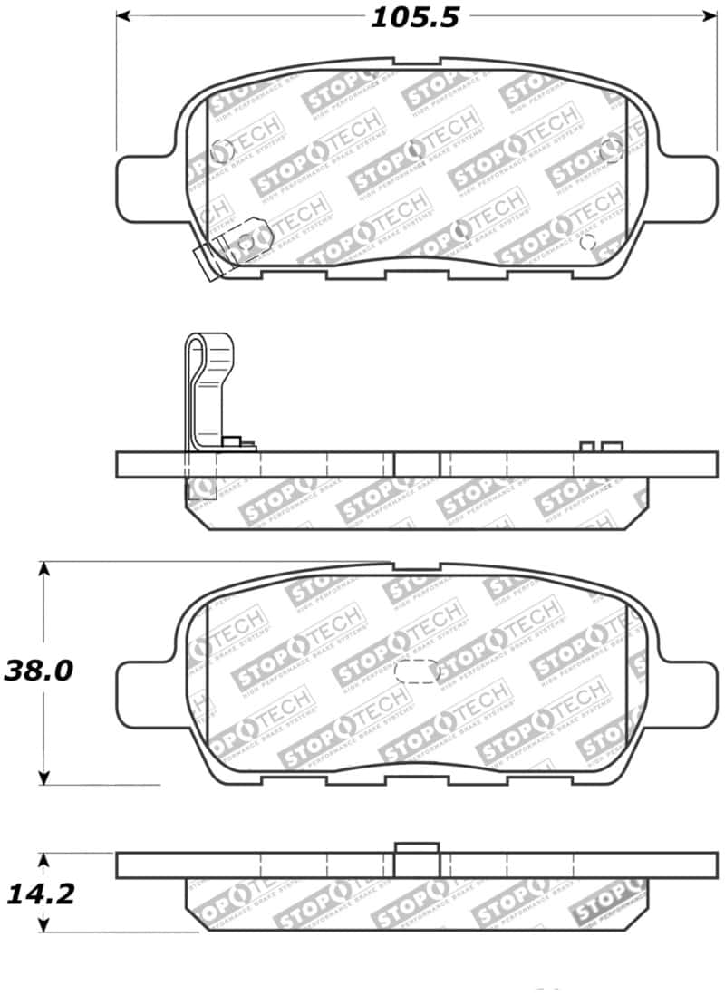 Stoptech — StopTech Street Touring 6/02-08 350z / 01-08 G35 Rear Brake Pads
Brake Pads W/Hrdwr - view 1