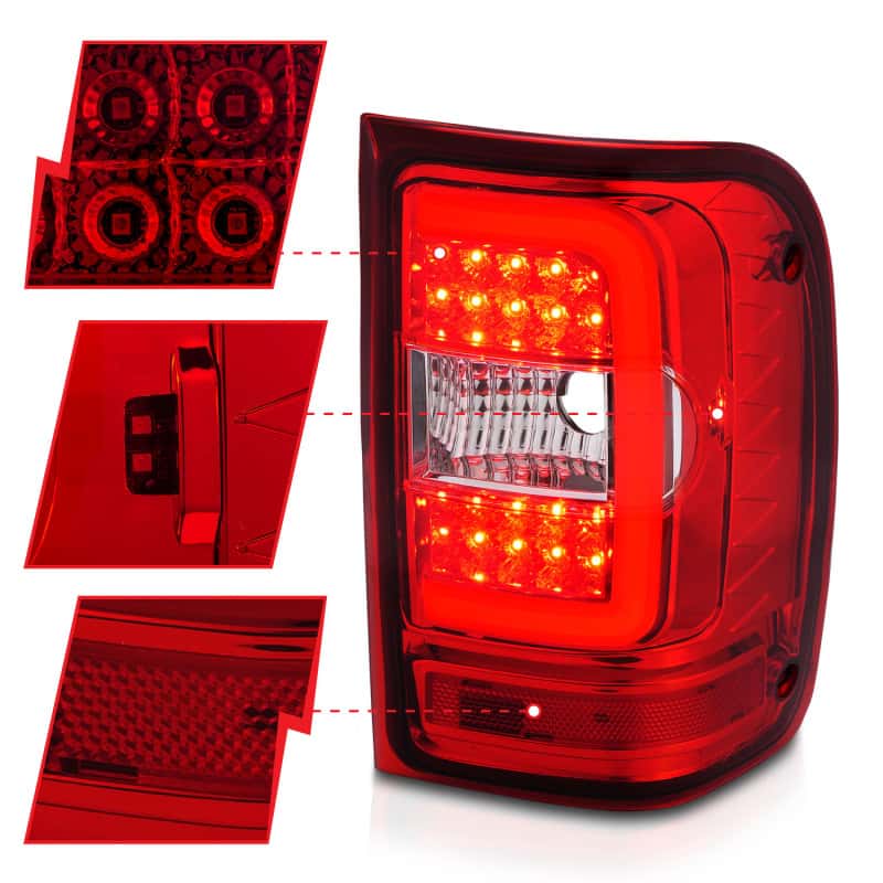 ANZO — ANZO 2001-2011 Ford  Ranger LED Tail Lights w/ Light Bar Chrome Housing Red/Clear Lens - view 7