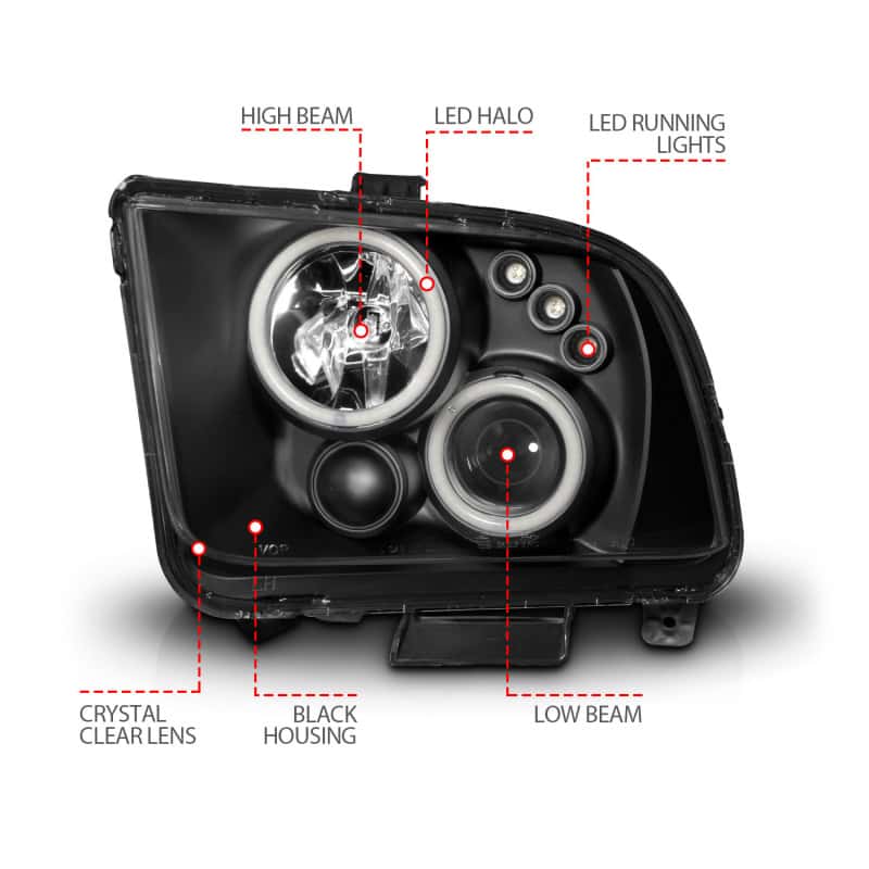 ANZO — ANZO 2005-2009 Ford Mustang Projector Headlights w/ Halo Black
Head Light Set
HdLtSet - view 11
