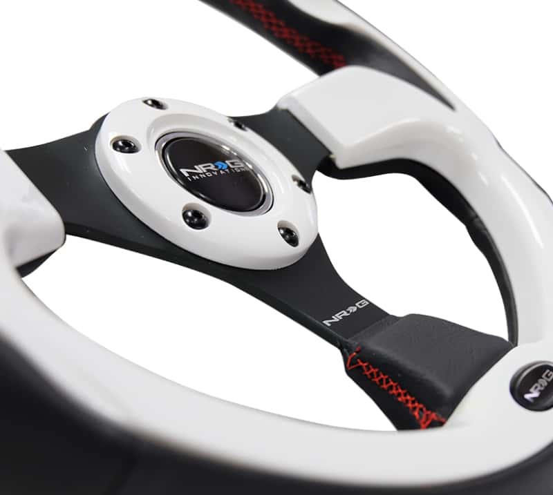 NRG — NRG Reinforced Steering Wheel (320mm) Blk w/White Trim & 4mm 3-Spoke - view 5