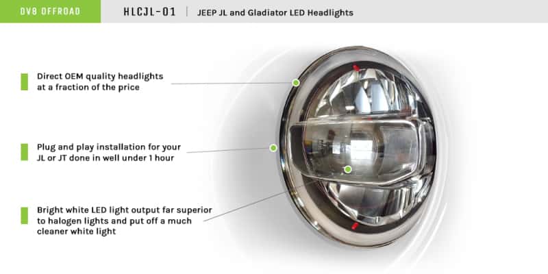 DV8 Offroad — DV8 Offroad 2018+ Jeep Wrangler JL/Gladiator LED Projector Headlights
Headlights - view 2