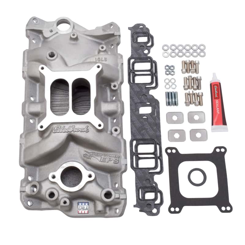 Edelbrock — Edelbrock Manifold w/ Installation Kit Performer Eps SBC 1957-1986 Natural Finish
POWER PKG - view 3