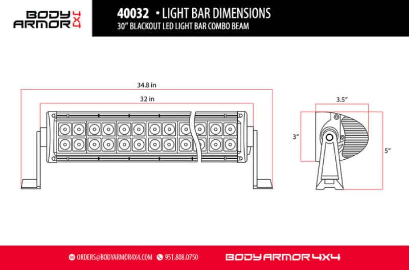 Body Armor 4x4 — Body Armor 4x4 30in Blackout LED Light Bar Combo Beam with Wiring Harness
30" Led Light Bar - view 6