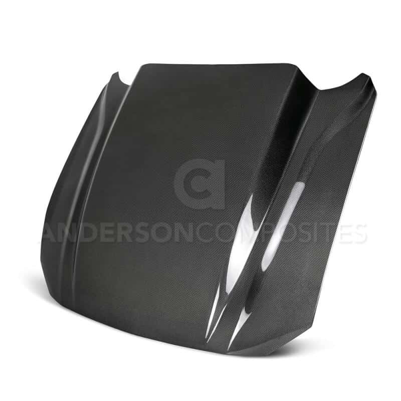 Anderson Composites — Anderson Composites 2018 Ford Mustang Double Sided Type-CJ 4in Carbon Fiber Cowl Hood - view 2