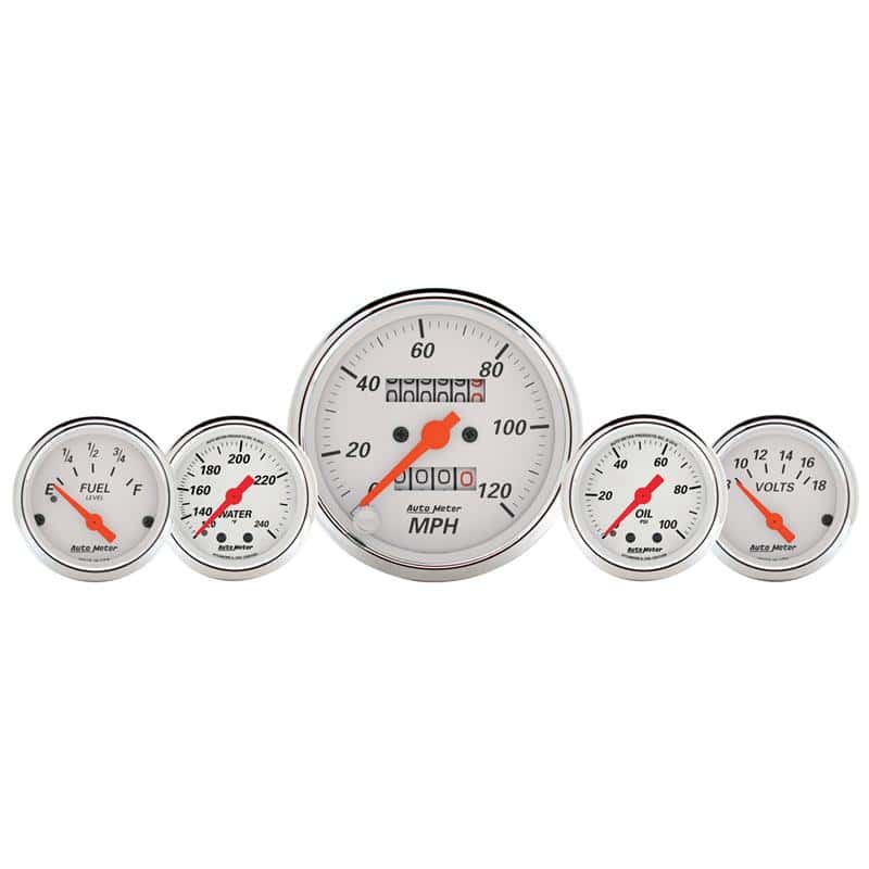 AutoMeter — AutoMeter Gauge Kit 5 Pc. 3-1/8in. & 2-1/16in. Mech. Speedo. Wtmp & Oilp Arctic Wht
GA SET 5PC MECH AW - view 1