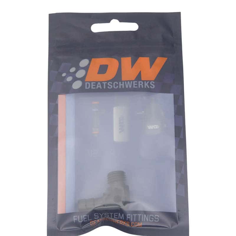 DeatschWerks — DeatschWerks Metric M12 to 3/8in Hose Barb 90-Degree Fitting w/ Venturi Port - Anodized Matte Black
Lines & Fittings - view 2
