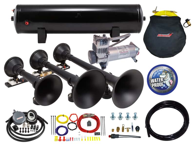 Kleinn Air Horns — Kleinn Triple Black Horn Kit w/150 PSI Waterproof 3.0 gal Air Tank
Train Horn - view 1