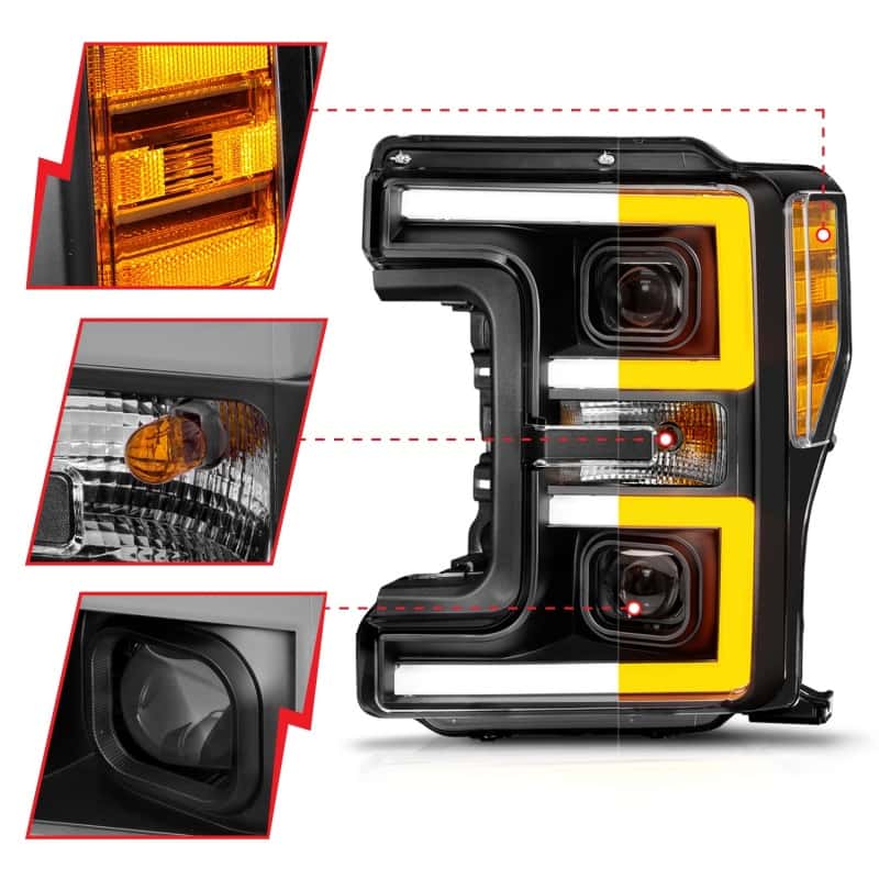 ANZO — ANZO 17-19 Ford F-250/350/450 SD (w/o Factory LED) LED Proj Headlights w/Light Bar Switchback Blk
Head Light Set
HdLtSet - view 4