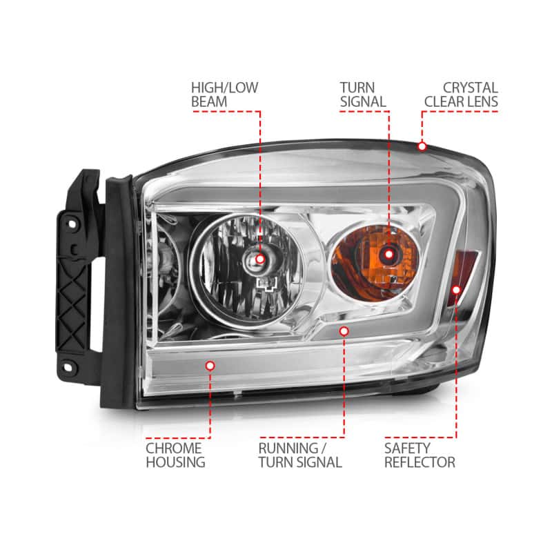 ANZO — ANZO 06-09 Dodge RAM 1500/2500/3500 Headlights Chrome Housing/Clear Lens (w/ Light Bars)
Head Light Set
HdLtSet - view 6