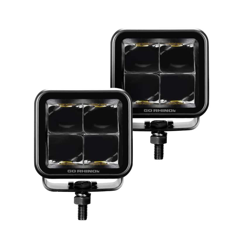 Go Rhino — Go Rhino Xplor Blackout Series Cube LED Spot Light Kit (Surface/Threaded Stud Mnt) 2x2 - Blk (Pair)
BLK - Two 2x2 Lights - view 1