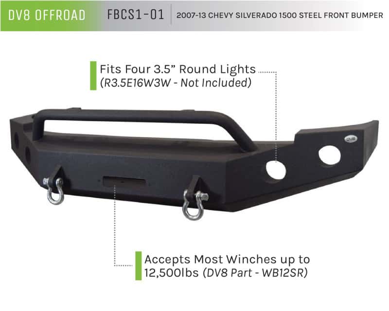 DV8 Offroad — DV8 Offroad 07-13 Chevrolet Silverado 1500 Front Bumper - Black Powdercoat - view 4