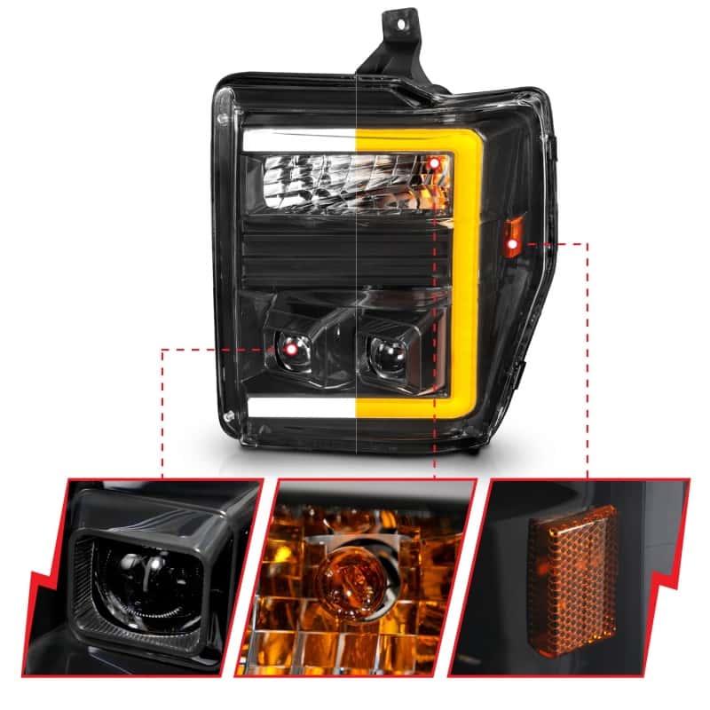 ANZO — ANZO 08-10 Ford F-250 - F-550 Super Duty Projector Headlights w/ Light Bar Switchback Black Housing
Head Light Set
HdLtSet - view 4