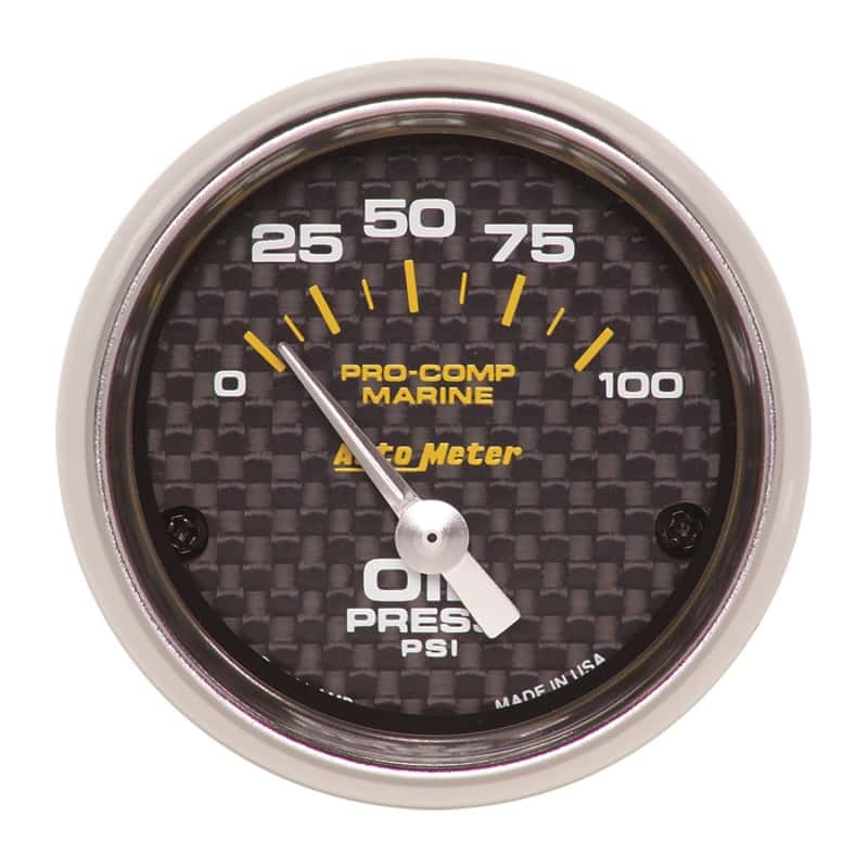 AutoMeter — Autometer Marine Carbon Fiber 2-1/16in 100PSI Electric Oil Pressure Gauge
GA 2" OILP 100 E MCF - view 2
