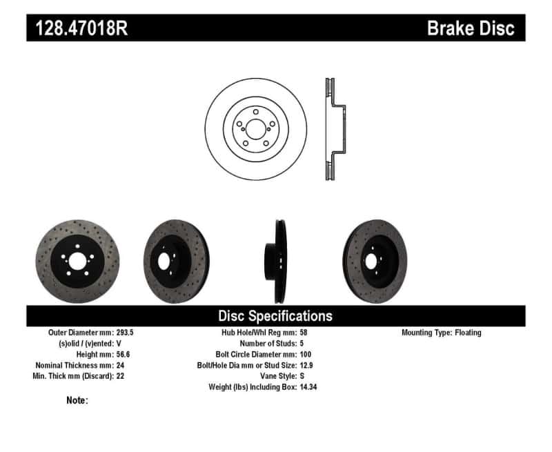 Stoptech — StopTech 02-10 WRX Drilled Right Front Rotor
Cross Drilled Rotor
Disc Brake Rotor - view 4