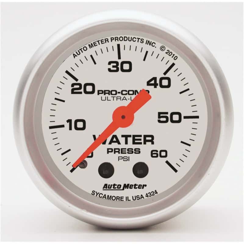 AutoMeter — Autometer Ultra-Lite 52mm 60 PSI Mechanical Water Pressure Gauge
2" WATER PRESS, 0-60 - view 1