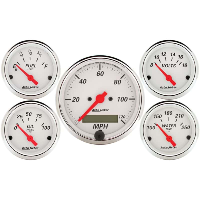 AutoMeter — Autometer Arctic White 5 Pc Kit Box w/ Elec Speedo, Elec Oil Press, Water Temp, Volt, Fuel Level
GA SET 5PC E SPD AW - view 2
