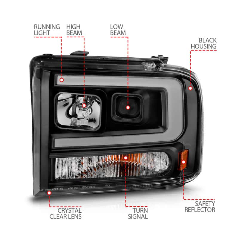 ANZO — ANZO 99-04 Ford F250/F350/F450/Excursion (excl 99) Projector Headlights - w/ Light Bar Black Housing
Head Light Set
HdLtSet - view 10
