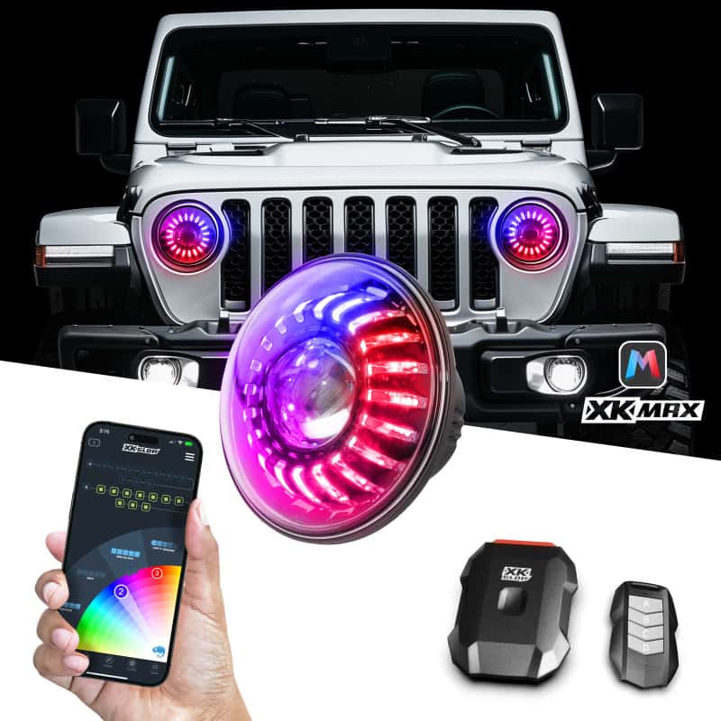 XKGLOW — XK Glow 07-18 Jeep Wrangler JK 7in Headlight XKmax RGBW LED 2pc XKchrome Bluetooth App Cntl Kit - view 2