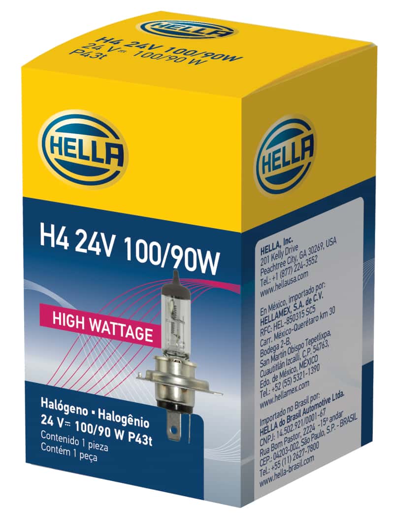 Hella — Hella Halogen H4 24V 100/90W P43t T4.625 Bulb
H4 24V 100/90W Hal - view 5