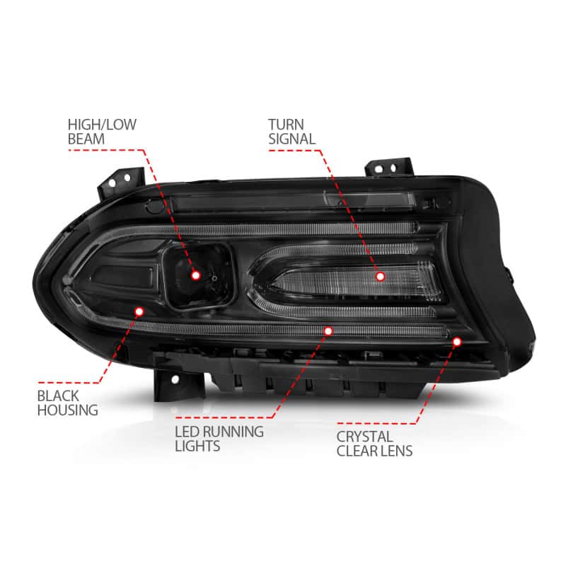 ANZO — ANZO 2015-2018 Dodge Charger Projector Headlights Plank Style Black
Head Light Set
HdLtSet - view 11