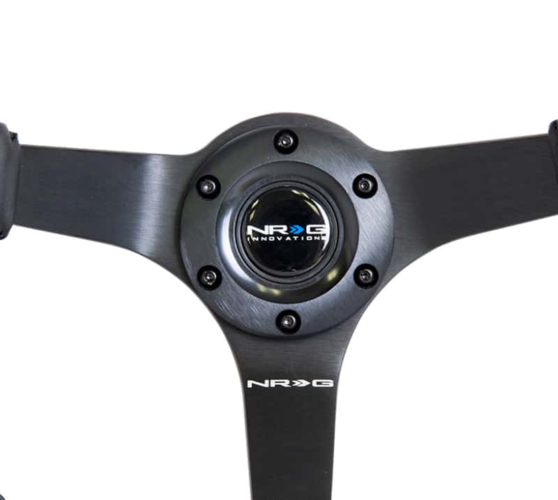 NRG — NRG Reinforced Steering Wheel (350mm / 3in. Deep) Bk Leather w/Bk BBall Stitch (Odi Bakchis Edition) - view 2