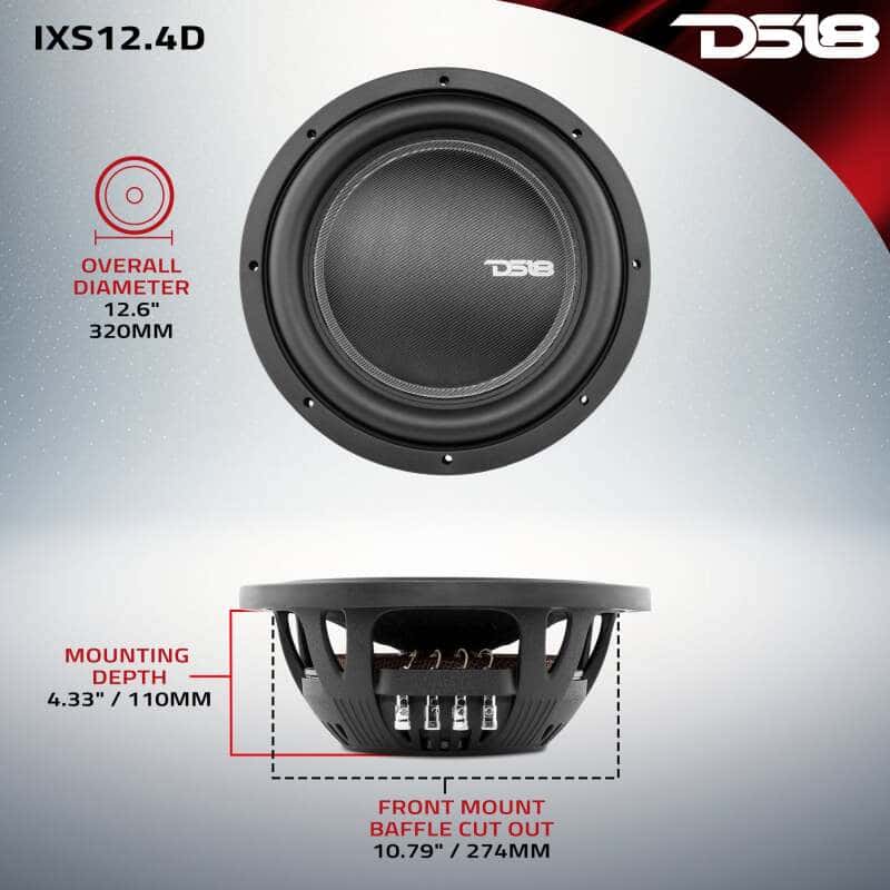 DS18 — DS18 12in 800 Watts RMS 4 ohm DVC Shallow Mount Fiber Glass Subwoofer IXS Series - view 3