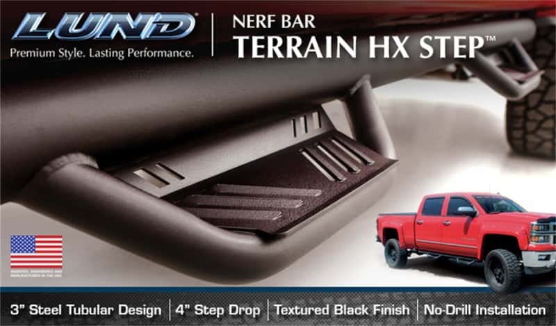 LUND — Lund 2019 Chevrolet Silverado 1500 Crew Cab Terrain HX Step Nerf Bars - Black
Nerf/Step Bar - view 8
