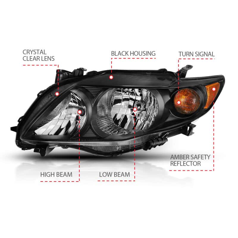 ANZO — ANZO 2009-2010 Toyota Corolla Crystal Headlight Black Amber
Head Light Set - view 9