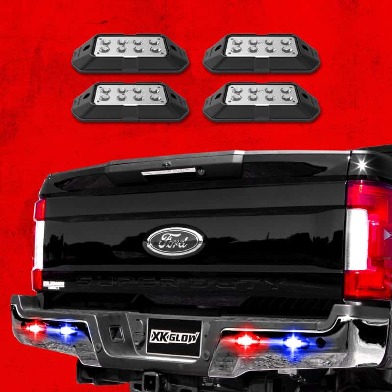 XKGLOW — XK Glow Strobe Pod Lights w/ Traffic Modes Ultra LEDs Multiple Modes + Solid On - Red + Blue 4pc - view 1