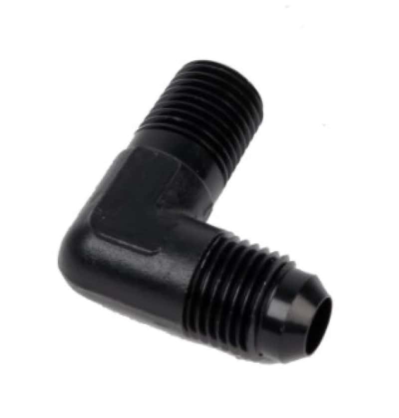 Aeromotive — Aeromotive Fitting Elbow 1/4in-MNPT to AN-06 90-Deg Black
Hose End - view 1