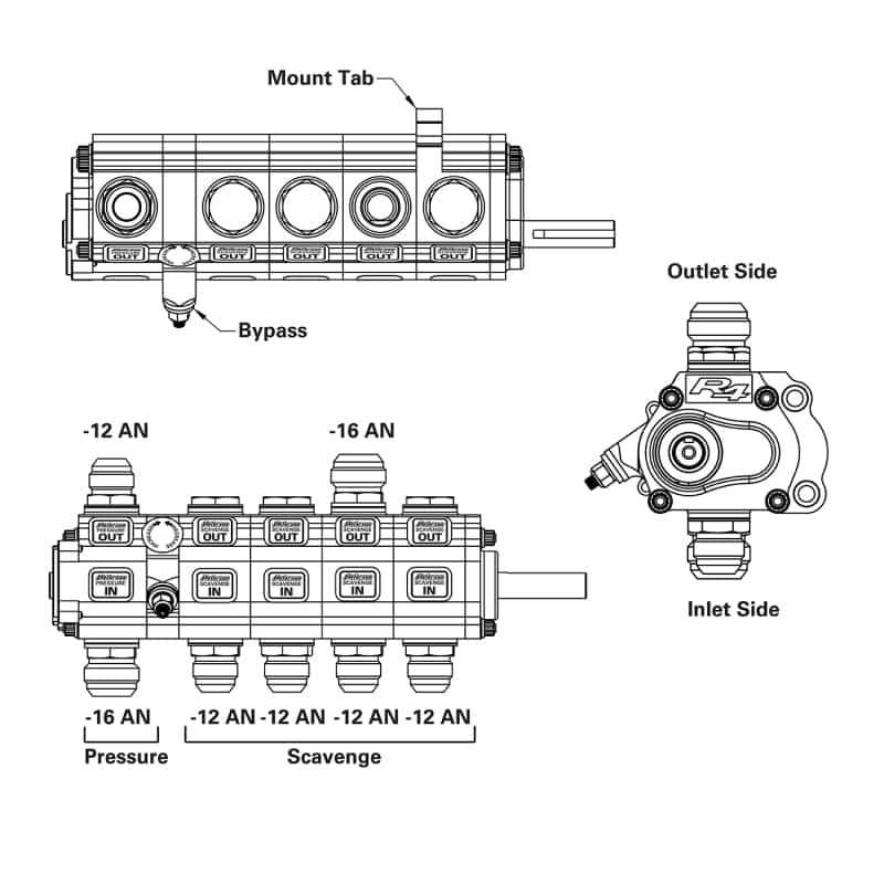 Peterson Fluid Systems — Peterson Fluid Systems R4 5-Stage Oil Pump - Right Side Mount - HV - Rear Drive Drag
R4 Oil Pump 5 Stage - view 2