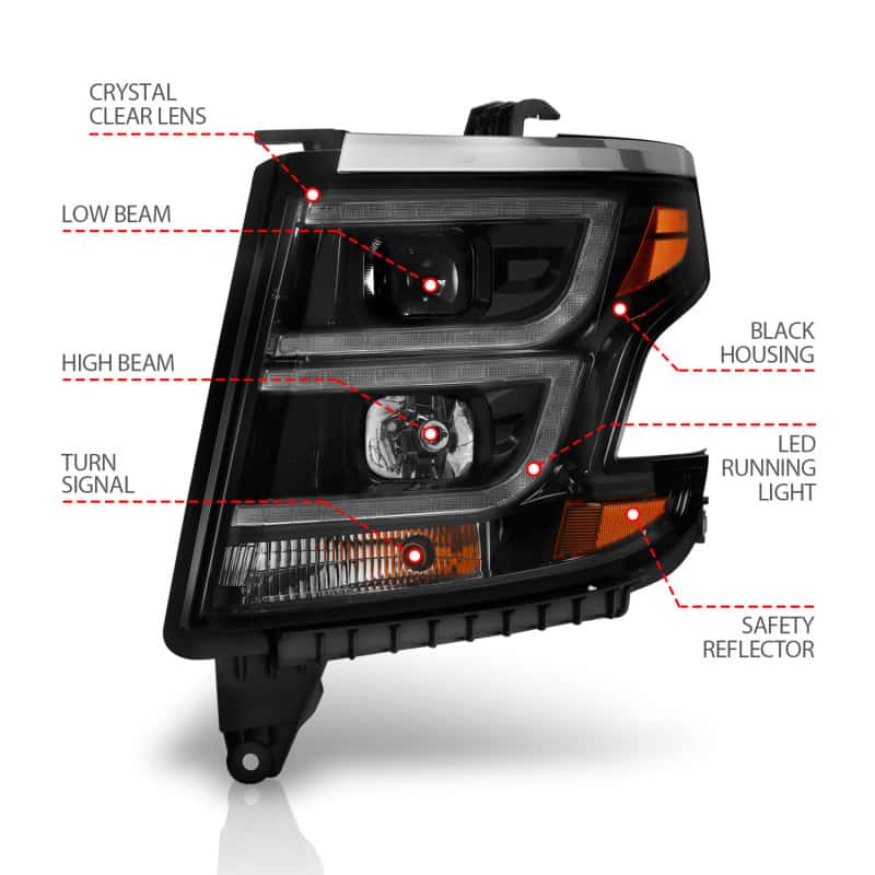 ANZO — ANZO 2015-2020 Chevy Tahoe Projector Headlights Plank Style Black w/DRL
Head Light Set
HdLtSet - view 10