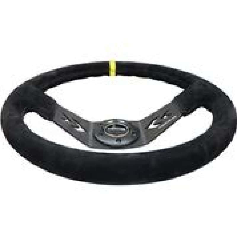 NRG — NRG Reinforced Steering Wheel (350mm / 3in. Deep) Blk Suede w/NRG Arrow Cut 2-Spoke & Yellow Mark - view 2