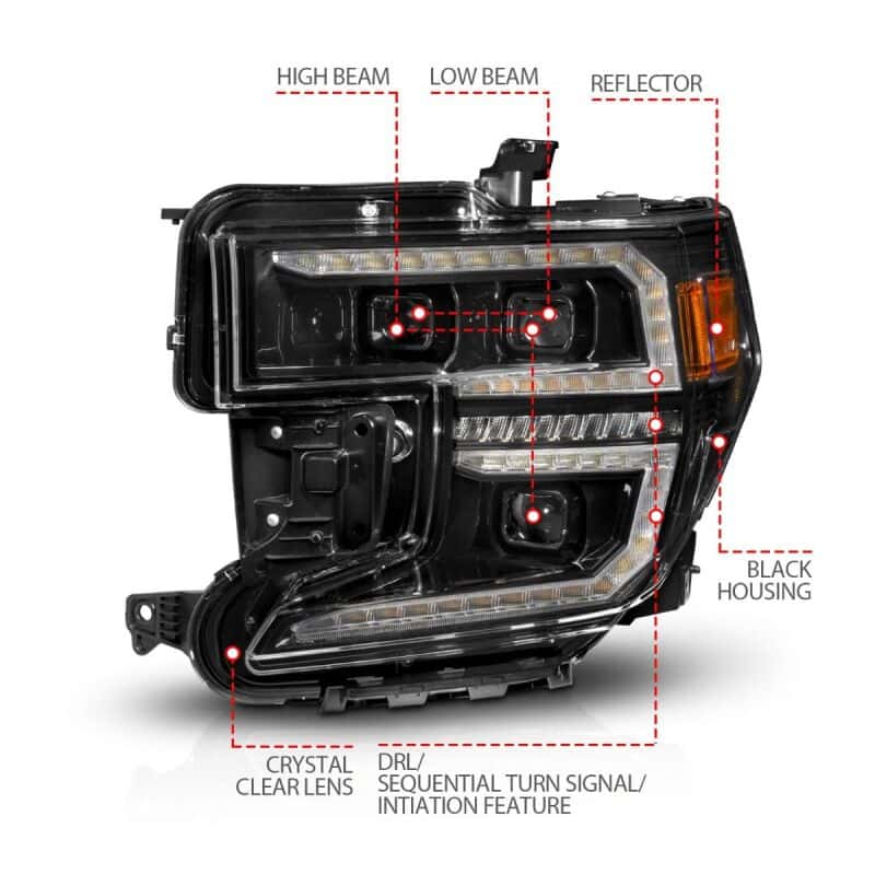 ANZO — ANZO 19-21 GMC Sierra 1500 LED Projector Headlight w/Switchback+Sequential - Black
Head Light Set
Headlights - view 4