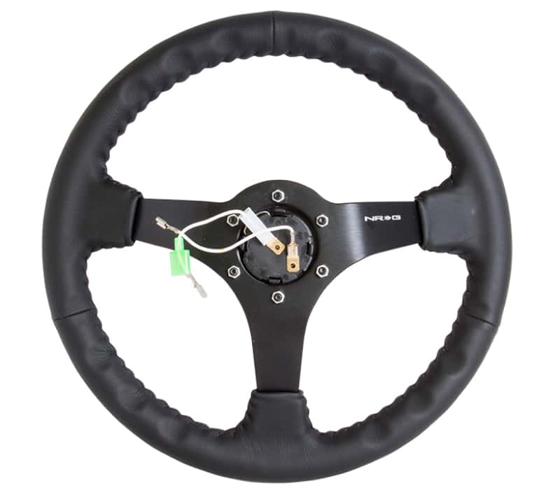 NRG — NRG Reinforced Steering Wheel (350mm / 3in. Deep) Bk Leather w/Bk BBall Stitch (Odi Bakchis Edition) - view 5