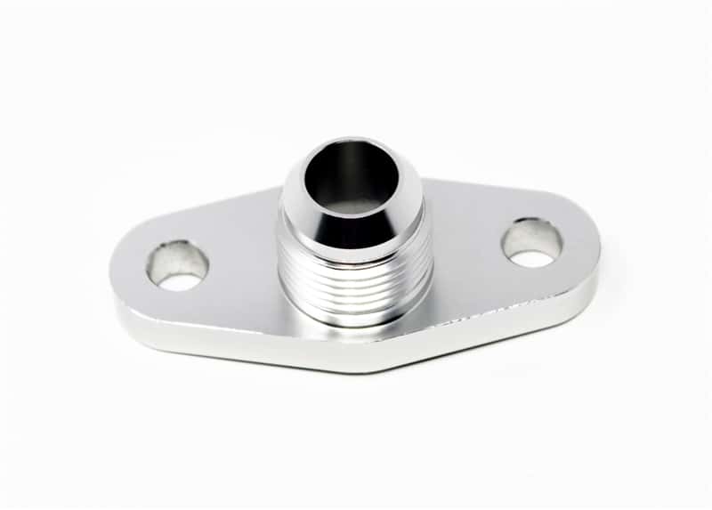 Torque Solution — Torque Solution Billet Offset Oil Drain Flange w/ Integrated -10AN Flange: T3/T4 & PTE/Borg Turbo - view 1