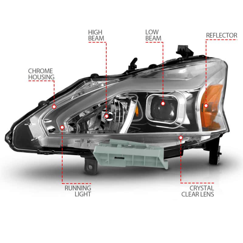 ANZO — ANZO 13-15 Nissan Altima (w/o Factory HID Bulbs) Projector Headlights - w/ Light Bar Chrome Housing
Head Light Set
HdLtSet - view 10