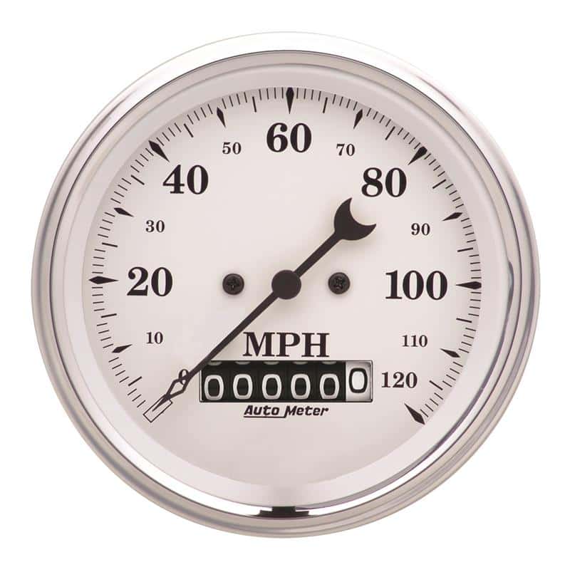 AutoMeter — AutoMeter Gauge Speedo. 3-3/8in. 120MPH Elec. Prog. W/ Wheel Odo Old Tyme White
3-3/8" SPEEDO, 120 M - view 2