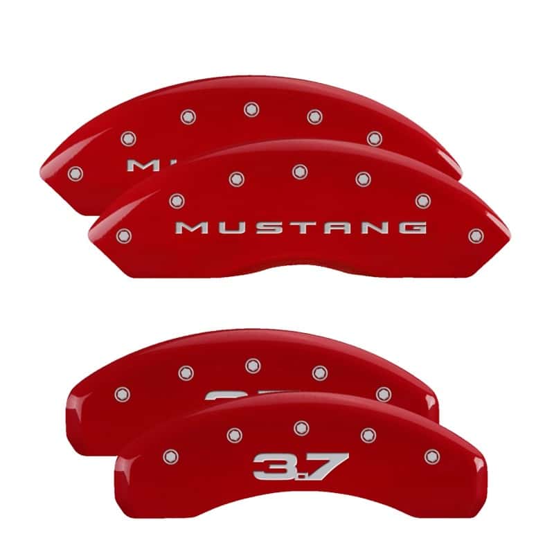 MGP — MGP 4 Caliper Covers Engraved Front 2015/Mustang Engraved Rear 2015/37 Red finish silver ch
Caliper Covers - view 1