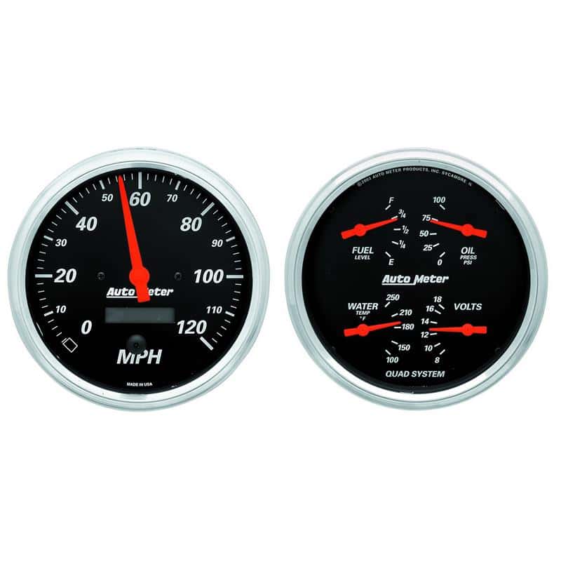 AutoMeter — Autometer Designer 5in In-Dash Kit Box- Speedo & Elec Oil Press, H2O Temp, Volt, Fuel
GA KT 5" QUAD/SPD DB - view 1
