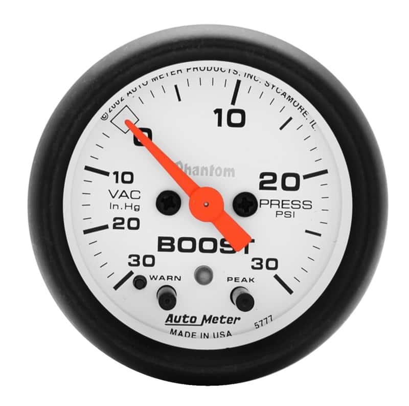 AutoMeter — Autometer Phantom 52mm Boost 30 in Hg-Vac/30 PSI FS Electronic Vacuum/Boost w/ Peak Memory & Warning
2" BOOST-VAC, 30" - view 1