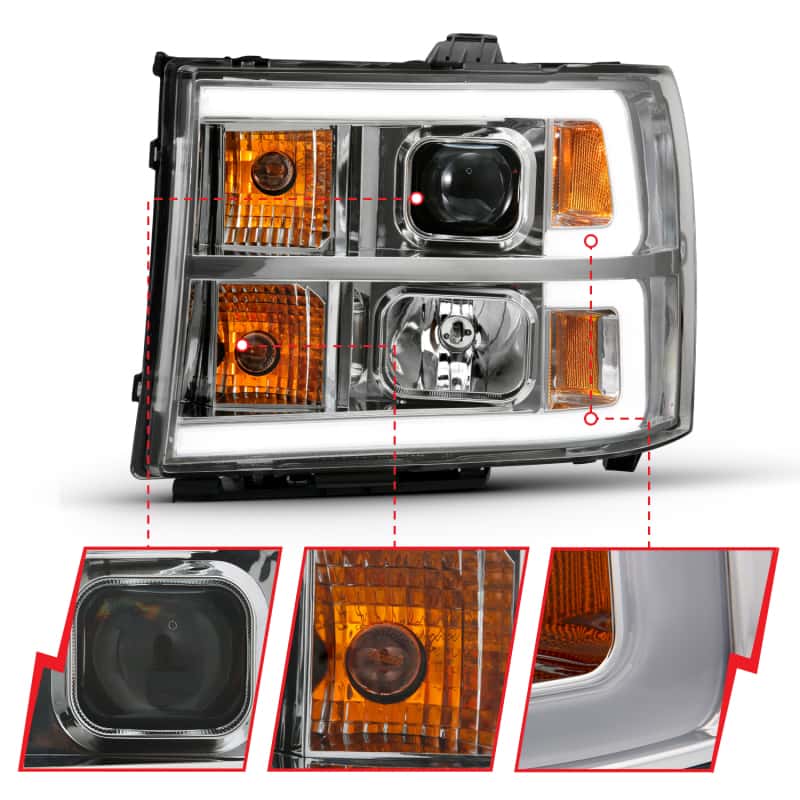 ANZO — ANZO 2007-2013 GMC Sierra 1500 Projector Headlight Plank Style Chrome w/ Clear Lens Amber
Head Light Set
HdLtSet - view 4